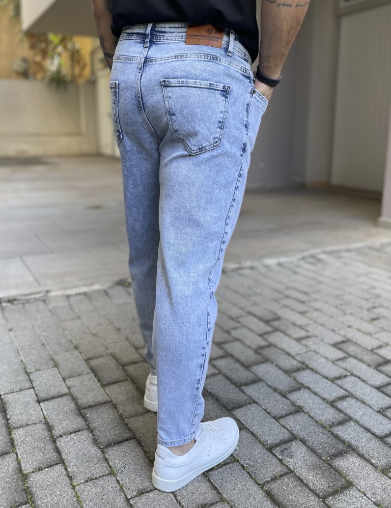 Ανδρικό μπλε χλώριο Loose τζιν ελαστικό πεντάτσεπο με φερμουάρ 8971 φωτογραφία